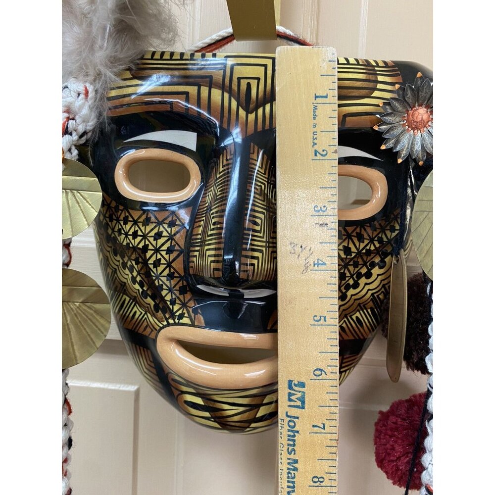 Costa Rica Ceramic Mask Feathers Boruca Style Signed By Artist Arroyabe Suraj - Picture 6 of 11